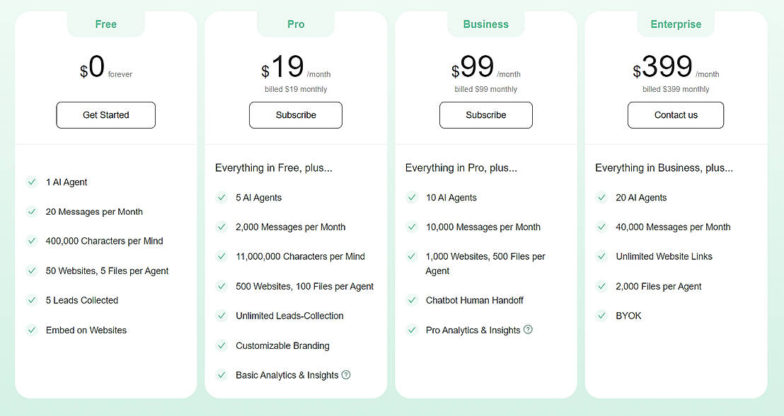 Pricing screenshot
