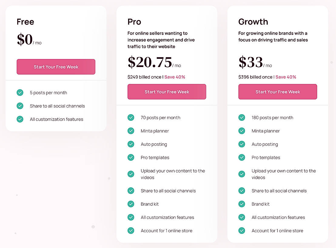 Pricing screenshot