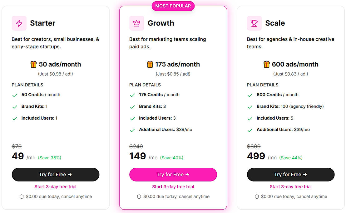 Pricing screenshot