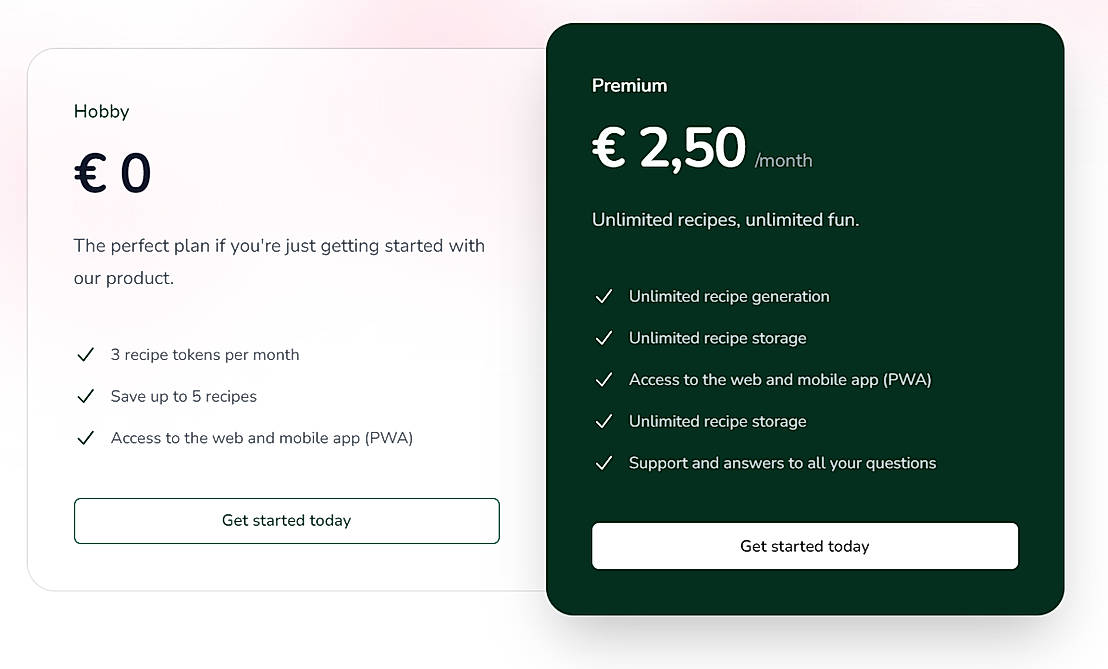 Pricing screenshot