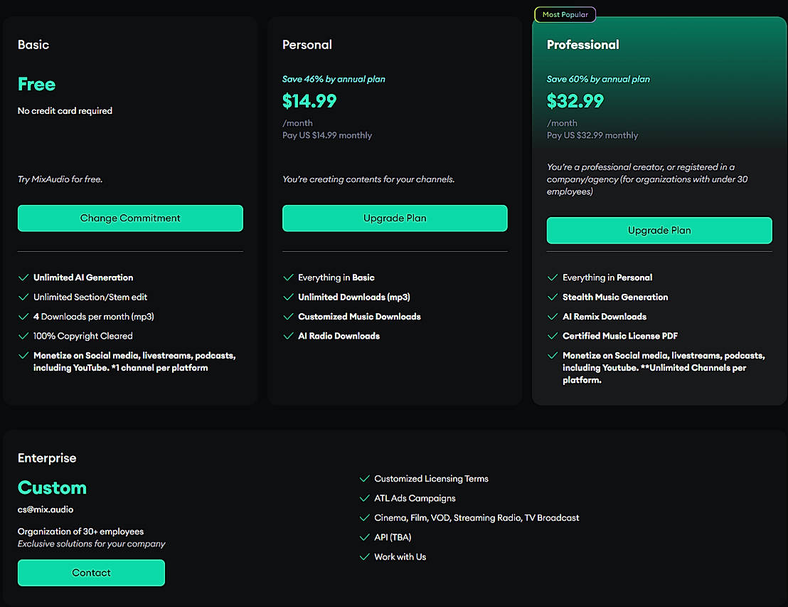 Pricing screenshot