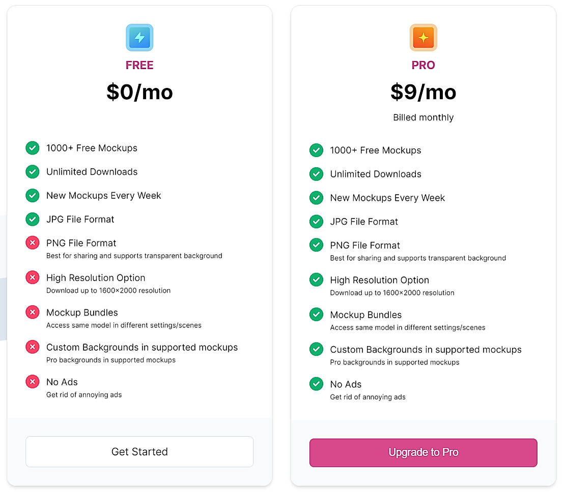Pricing screenshot