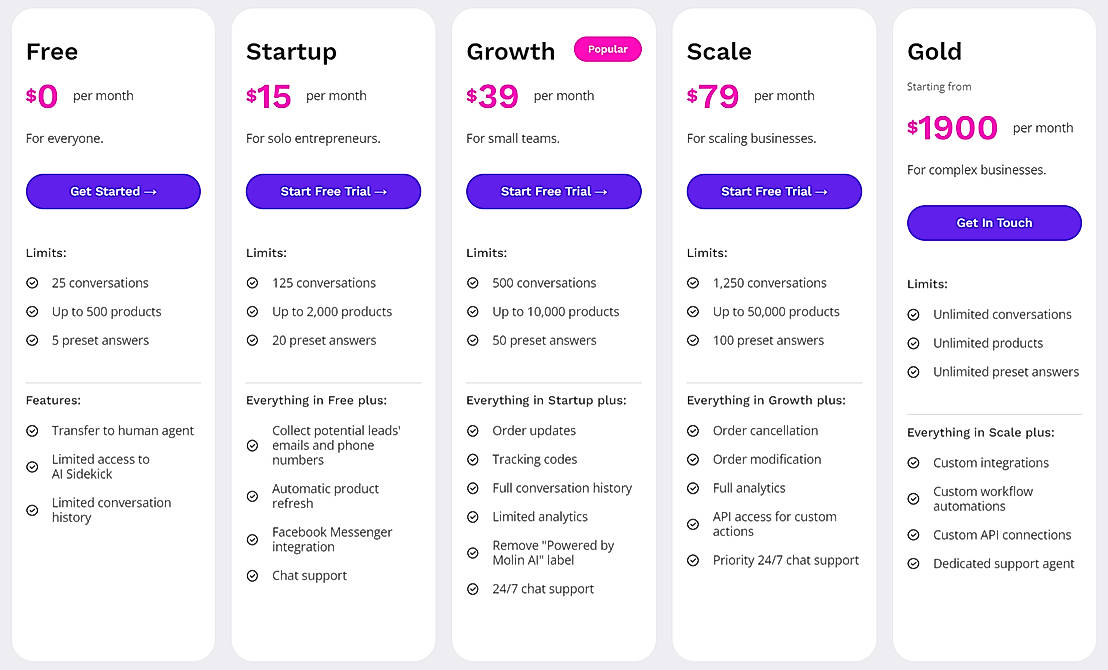 Pricing screenshot