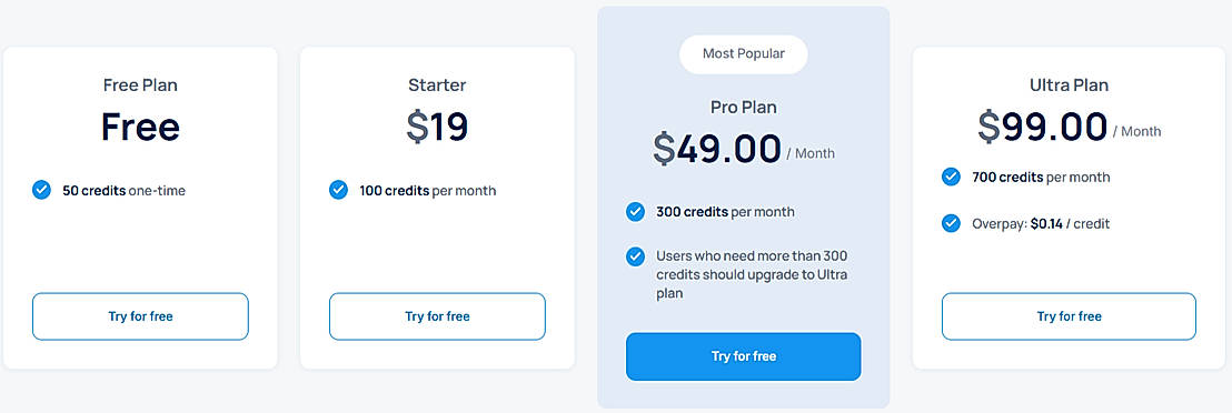 Pricing screenshot