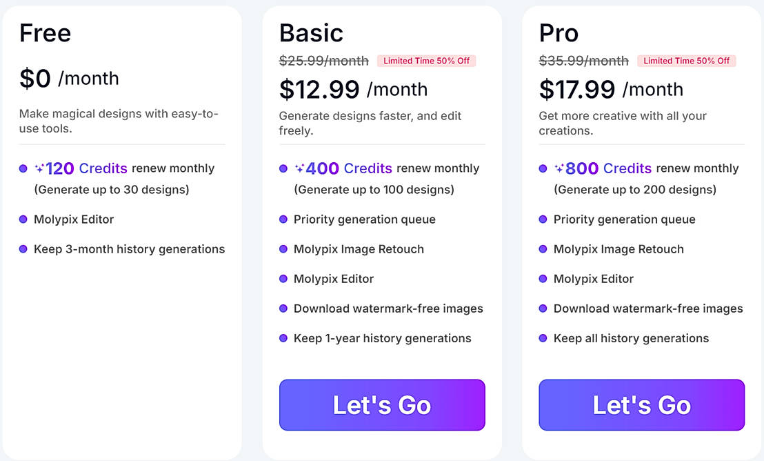 Pricing screenshot