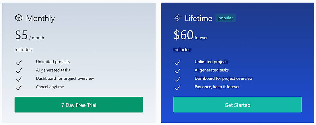 Pricing screenshot