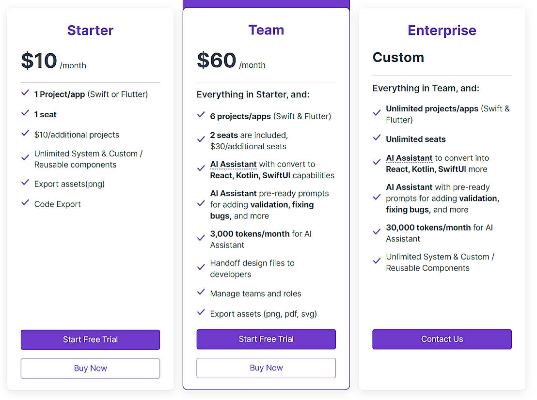 Pricing screenshot