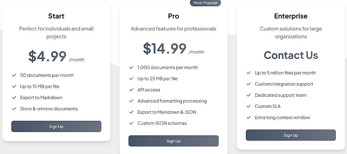Pricing screenshot