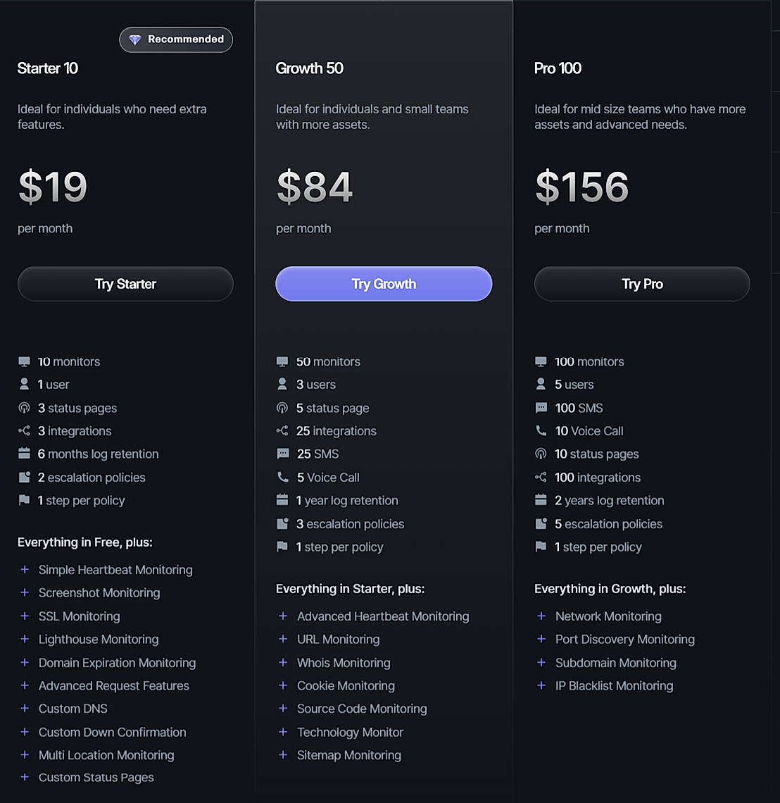 Pricing screenshot