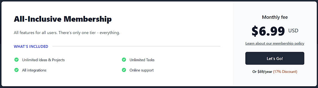 Pricing screenshot