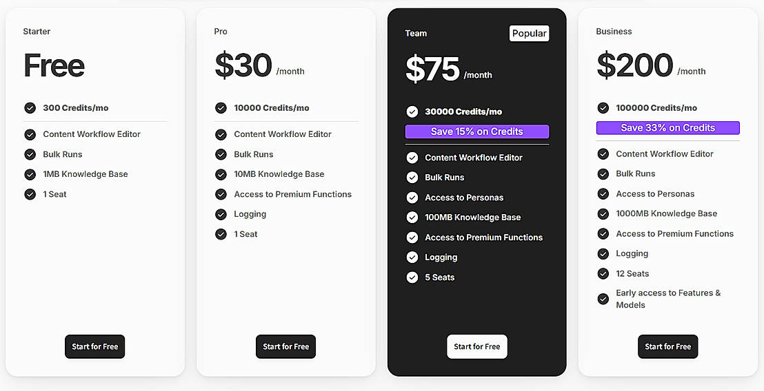Pricing screenshot