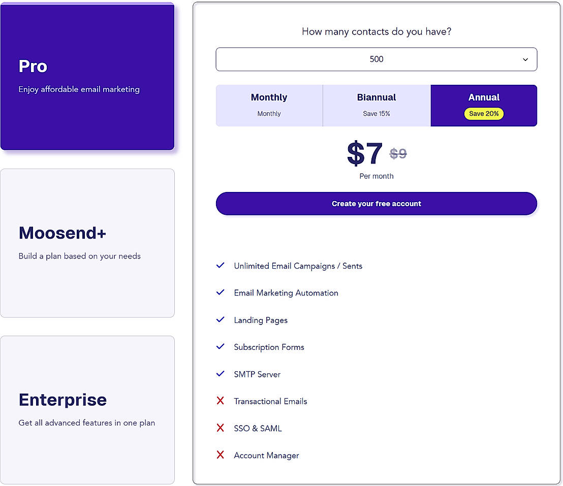Pricing screenshot