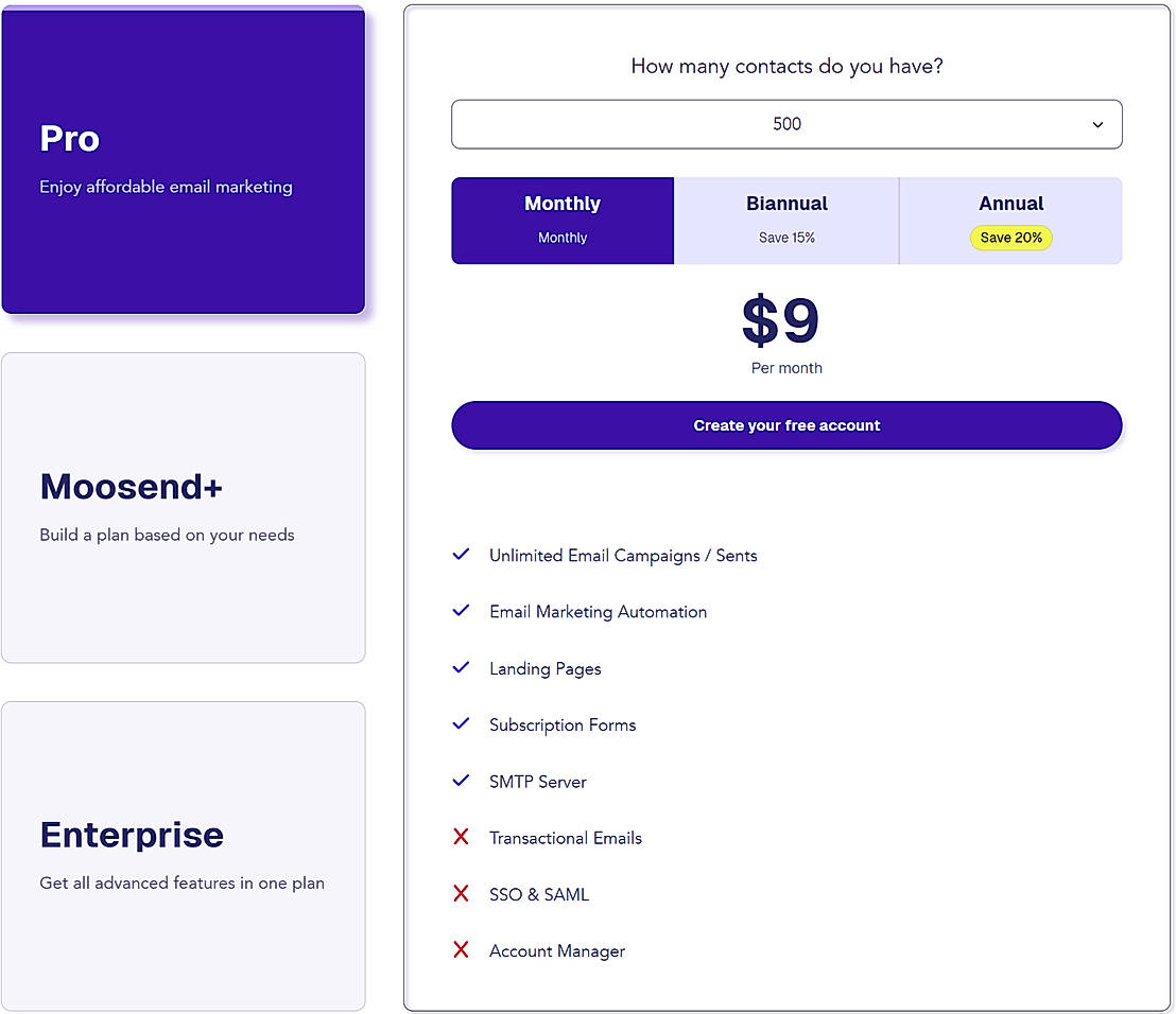 Pricing screenshot