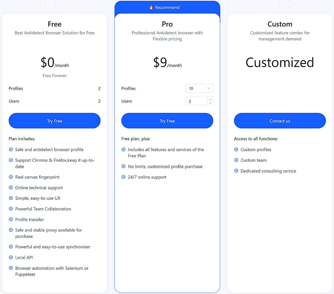 Pricing screenshot