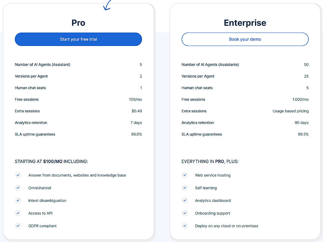 Pricing screenshot