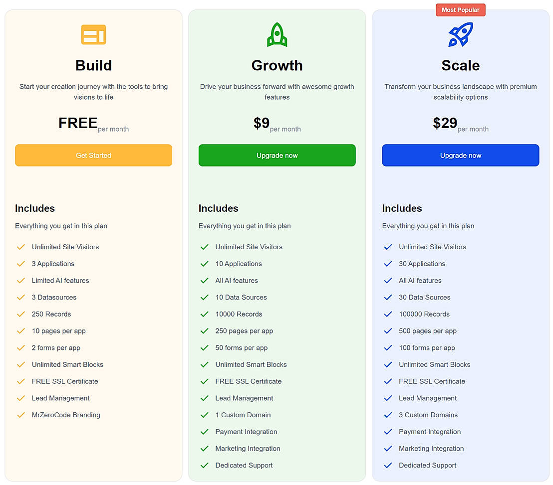 Pricing screenshot