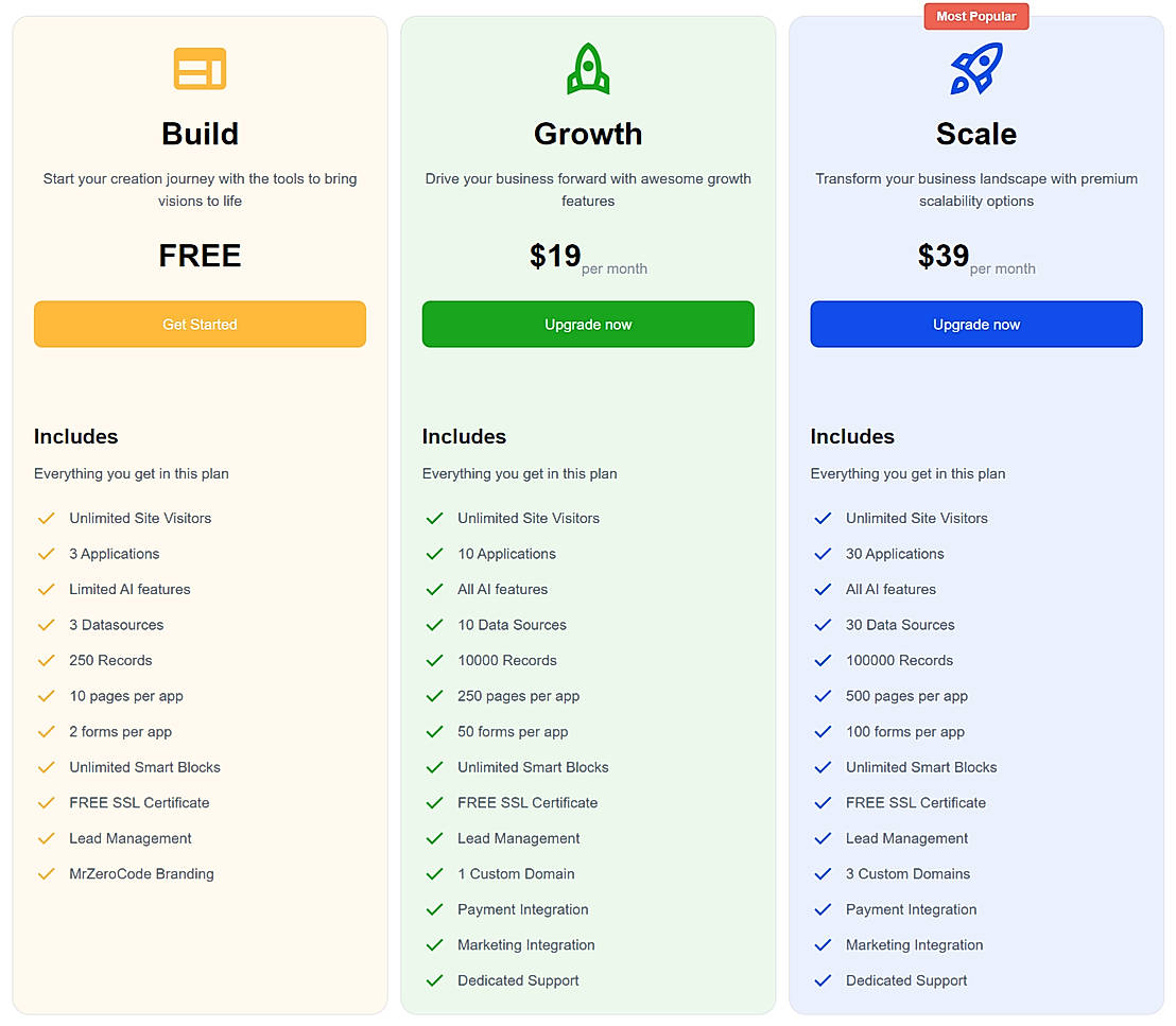 Pricing screenshot