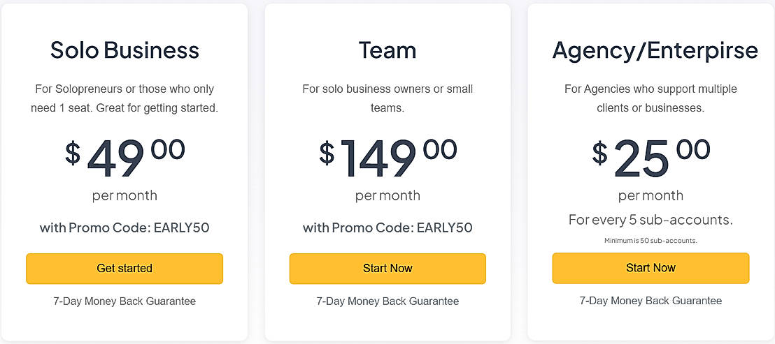 Pricing screenshot
