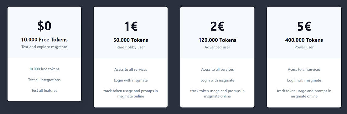 Pricing screenshot