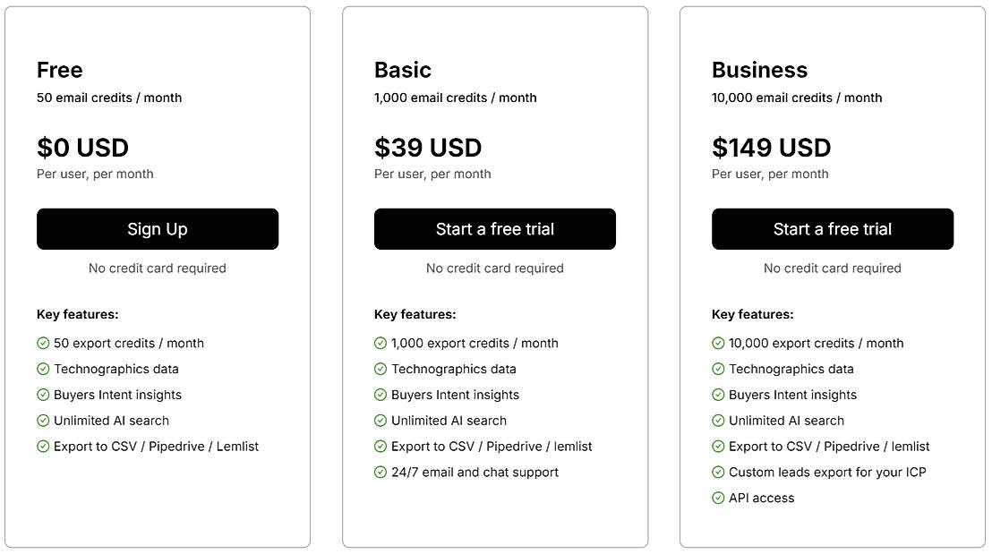 Pricing screenshot