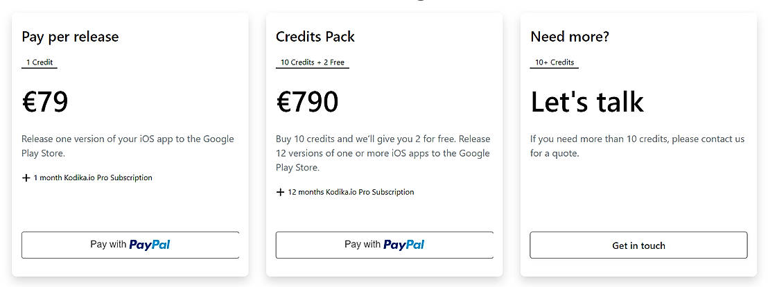 Pricing screenshot