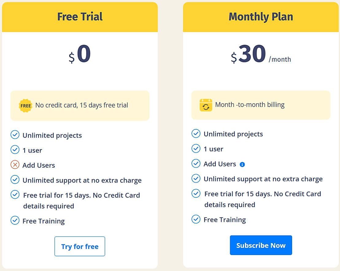 Pricing screenshot