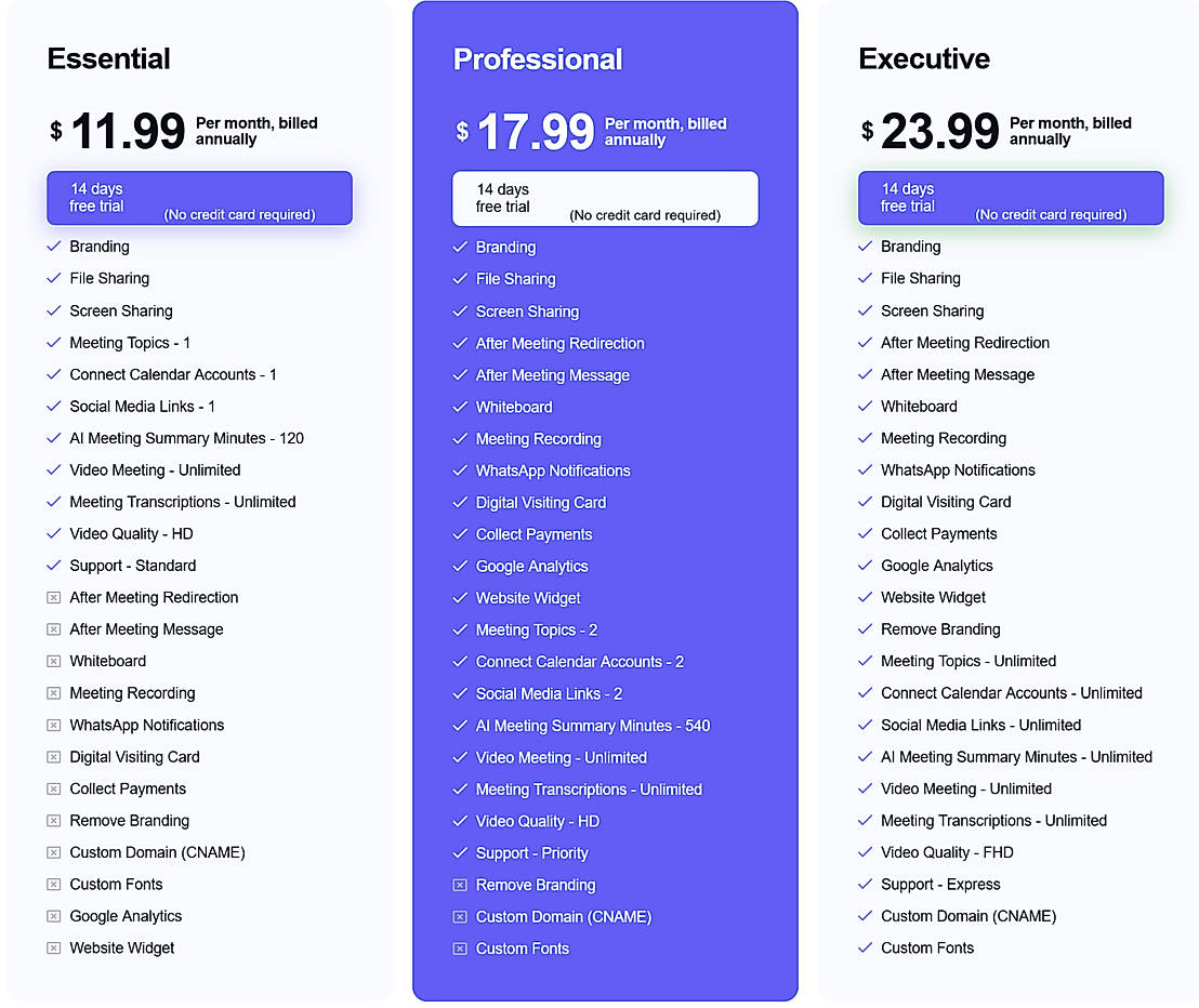 Pricing screenshot