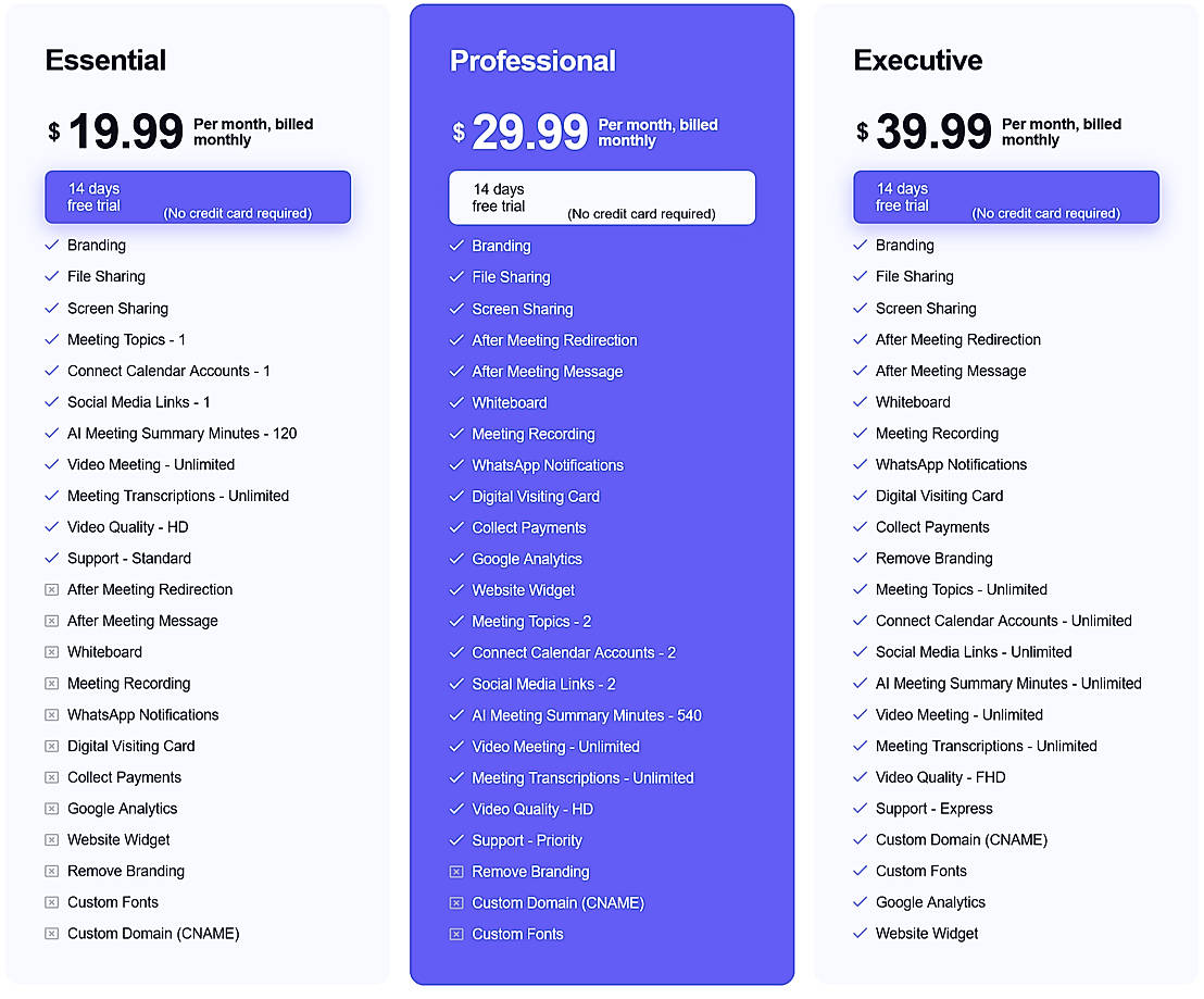 Pricing screenshot
