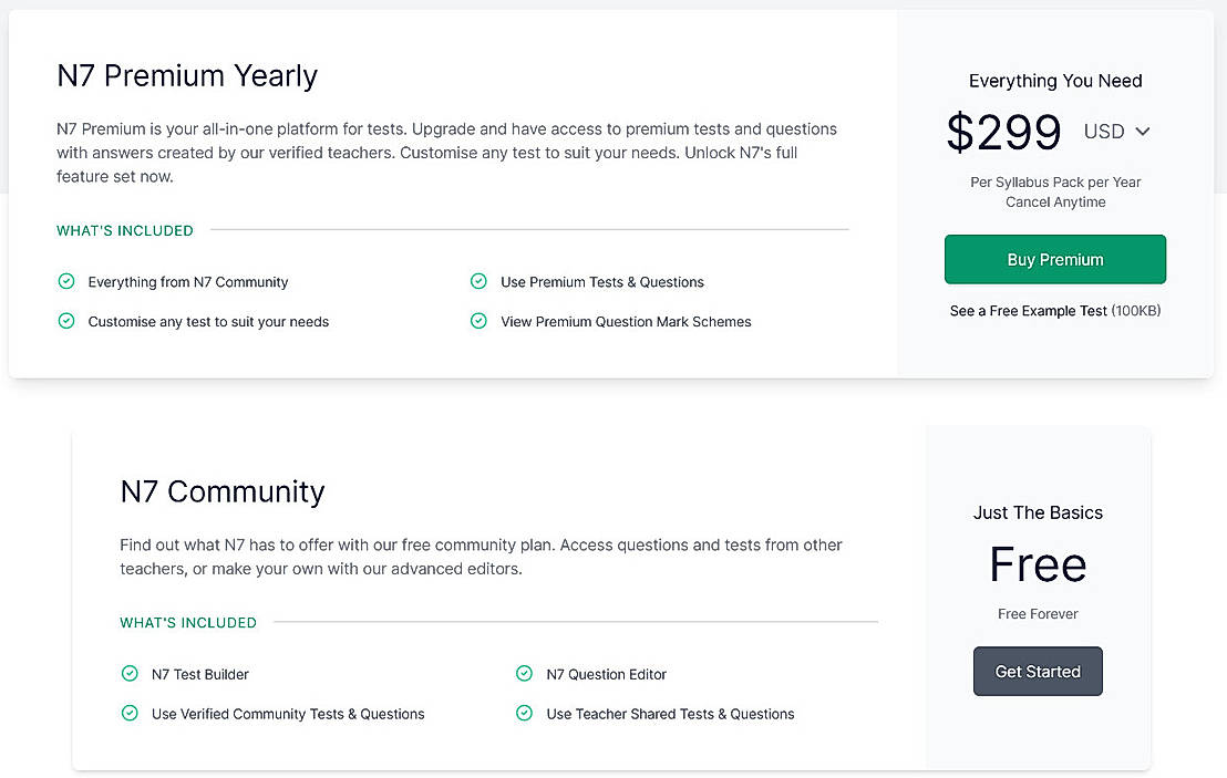 Pricing screenshot