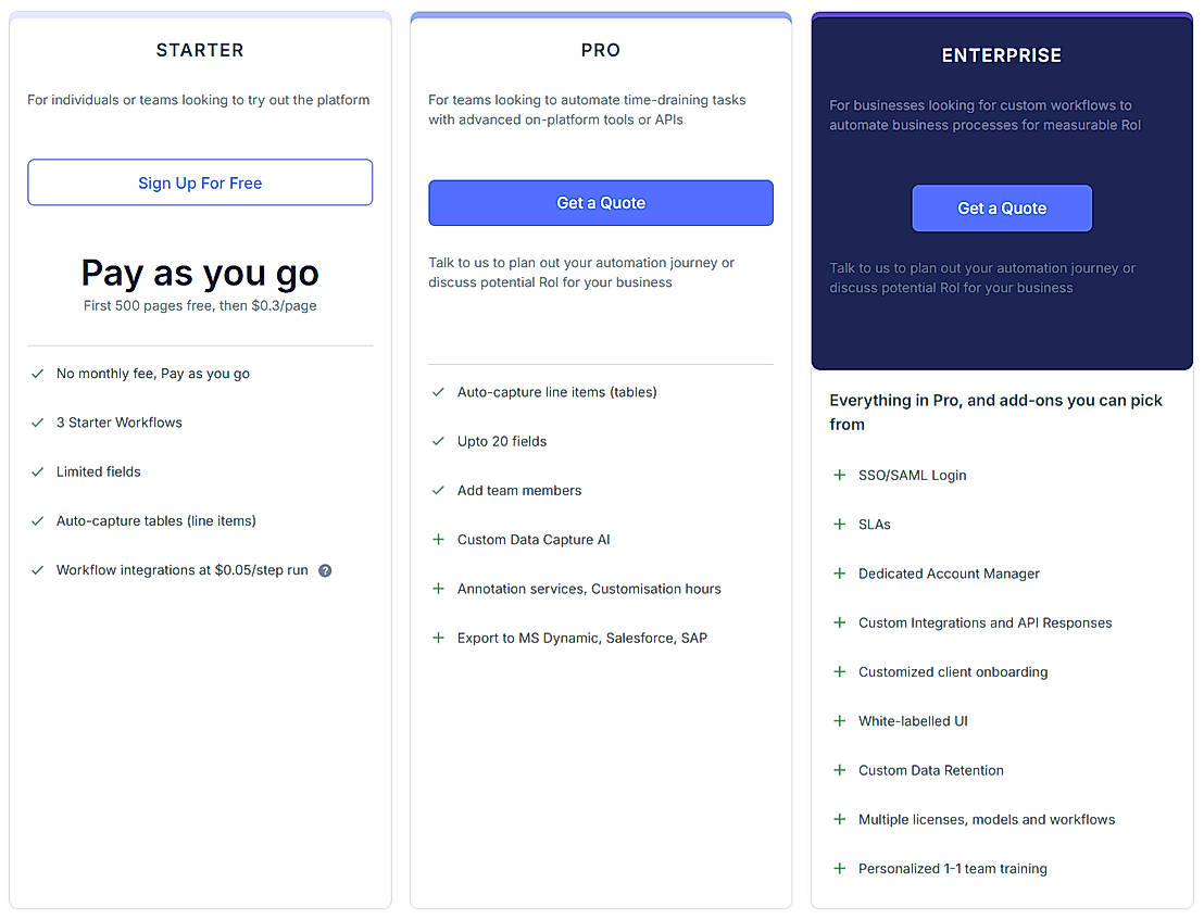 Pricing screenshot