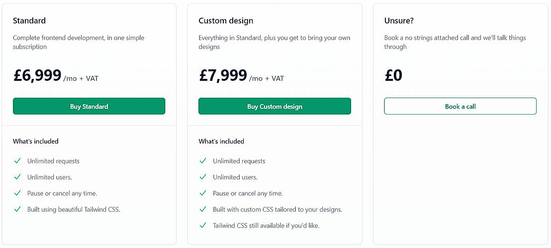 Pricing screenshot