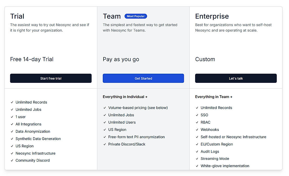 Pricing screenshot