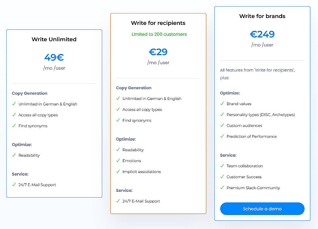 Pricing screenshot