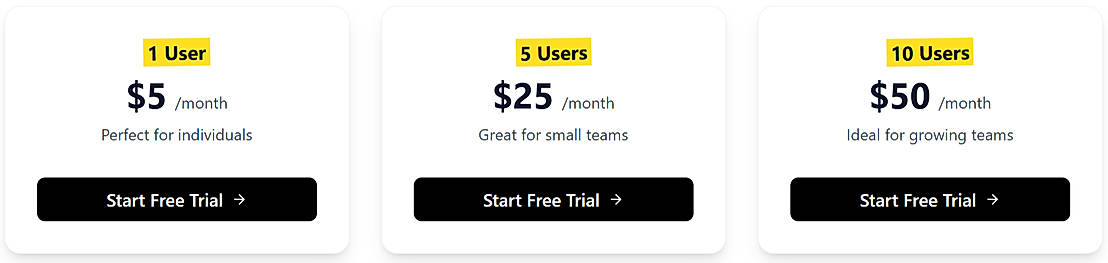 Pricing screenshot