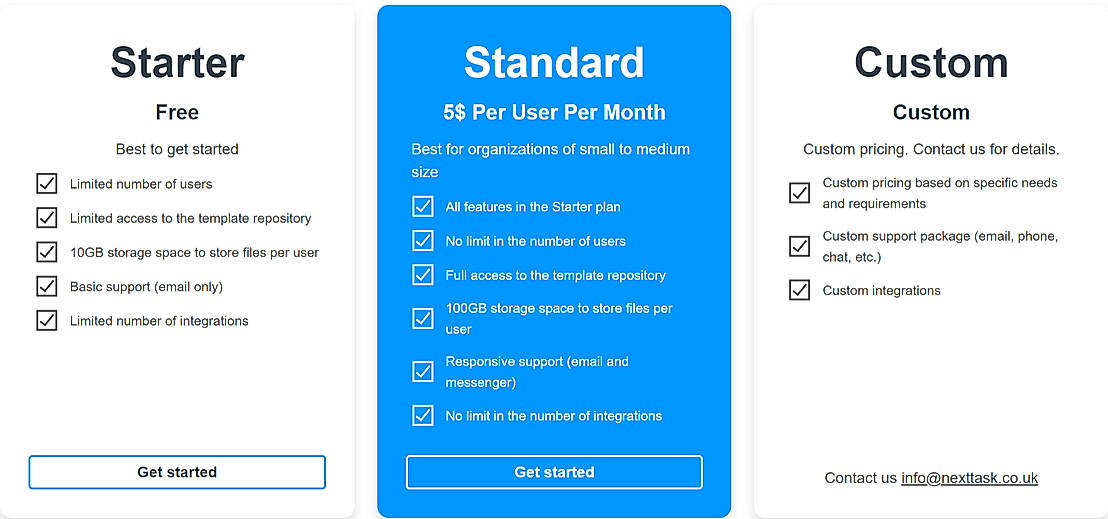 Pricing screenshot