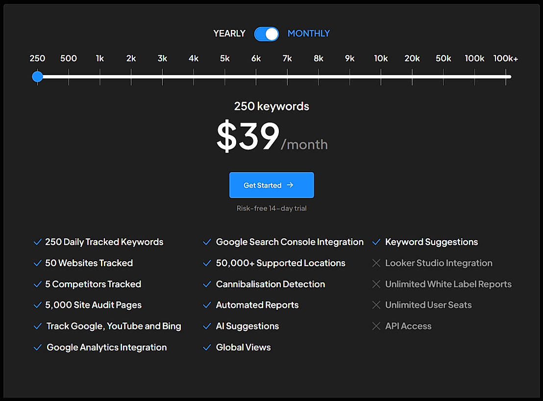 Pricing screenshot