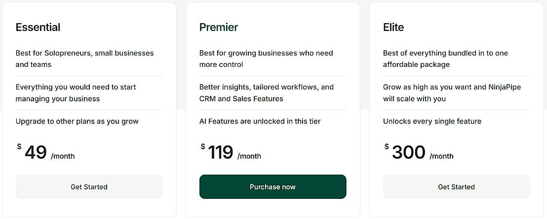 Pricing screenshot