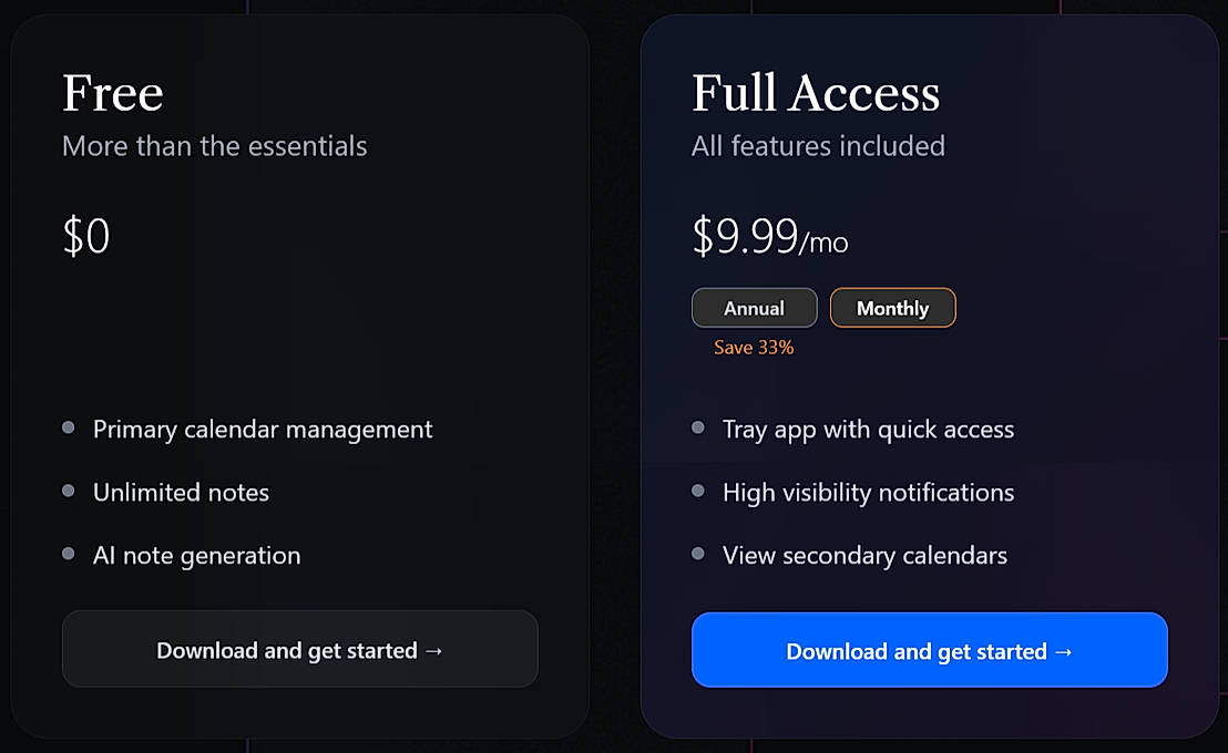Pricing screenshot