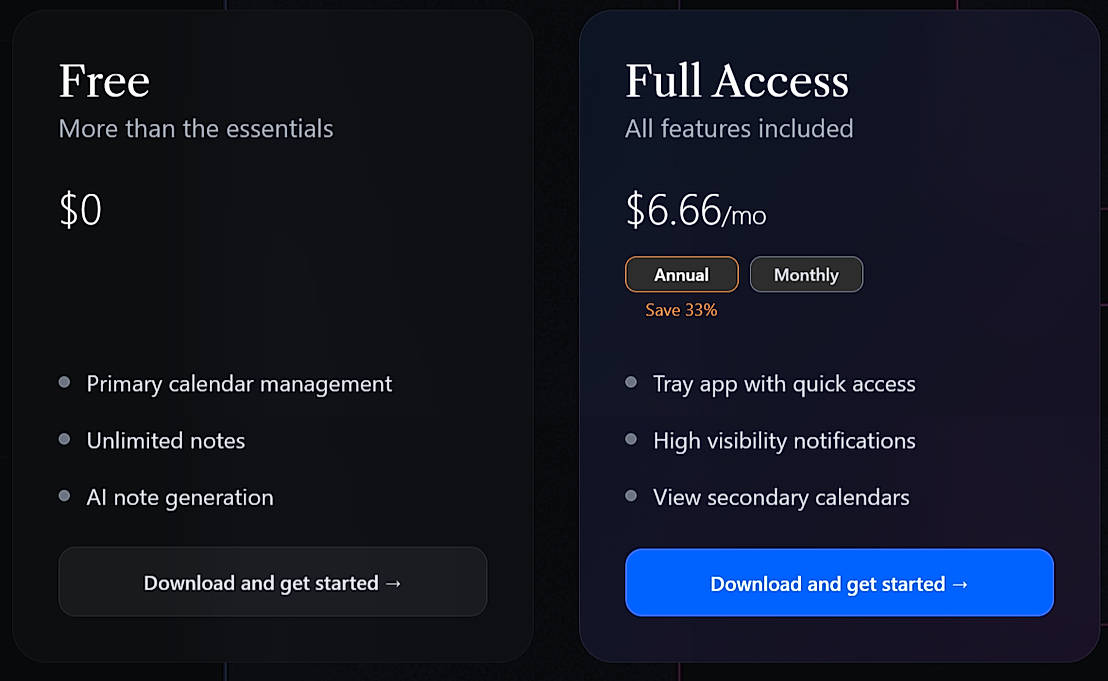 Pricing screenshot