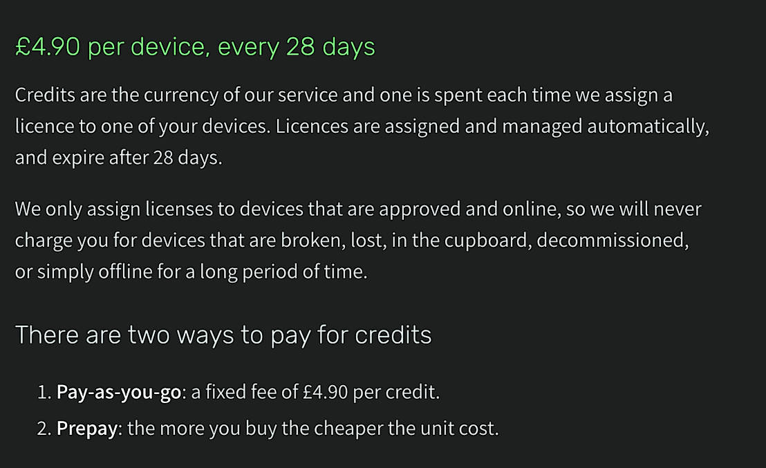 Pricing screenshot