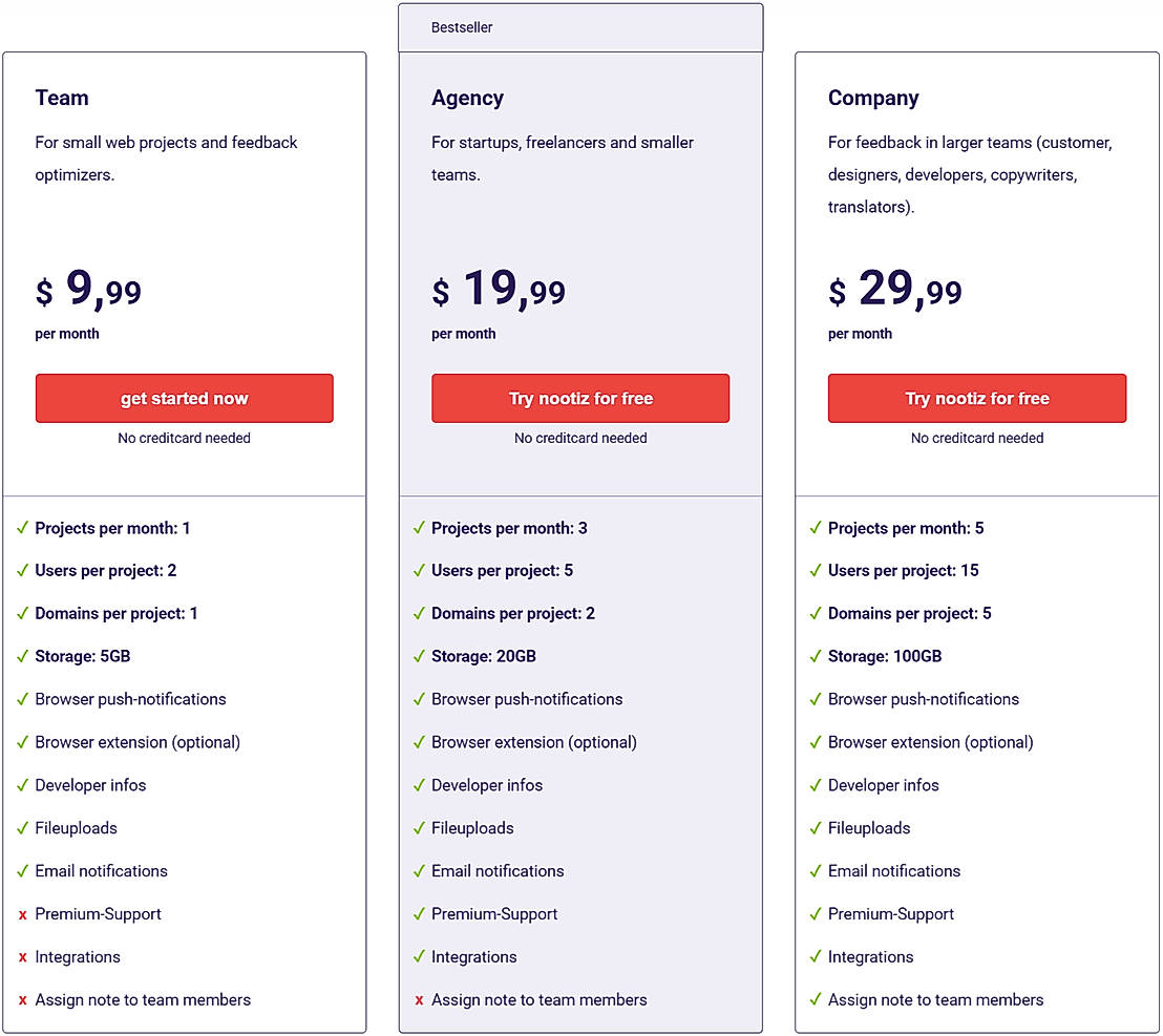 Pricing screenshot