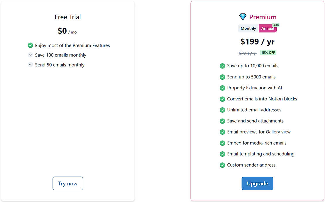 Pricing screenshot