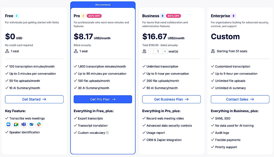 Pricing screenshot