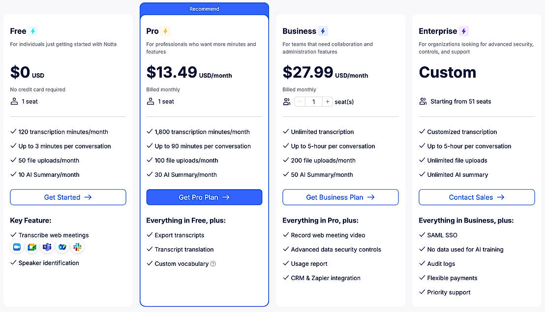 Pricing screenshot