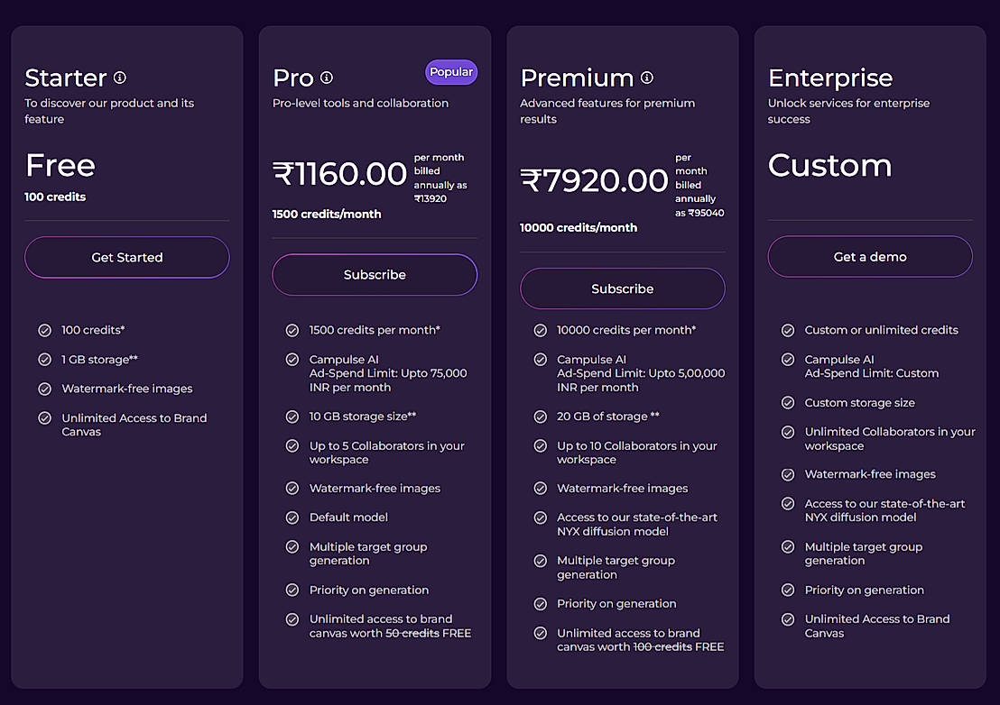 Pricing screenshot