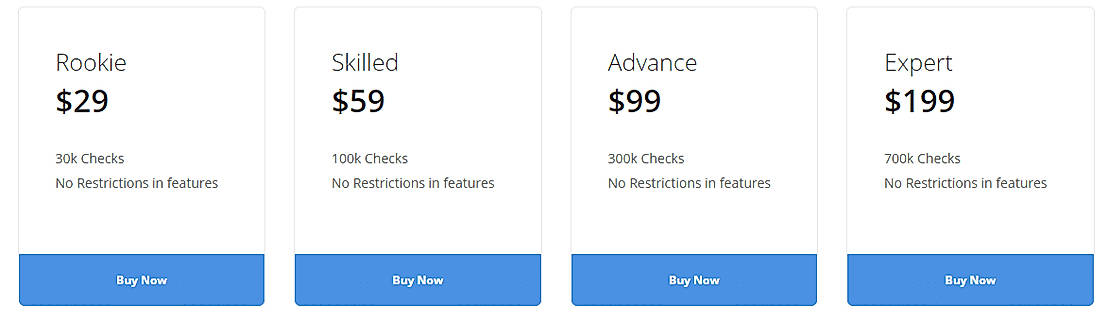 Pricing screenshot