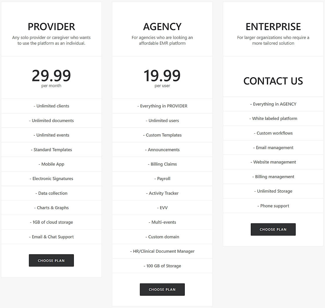 Pricing screenshot