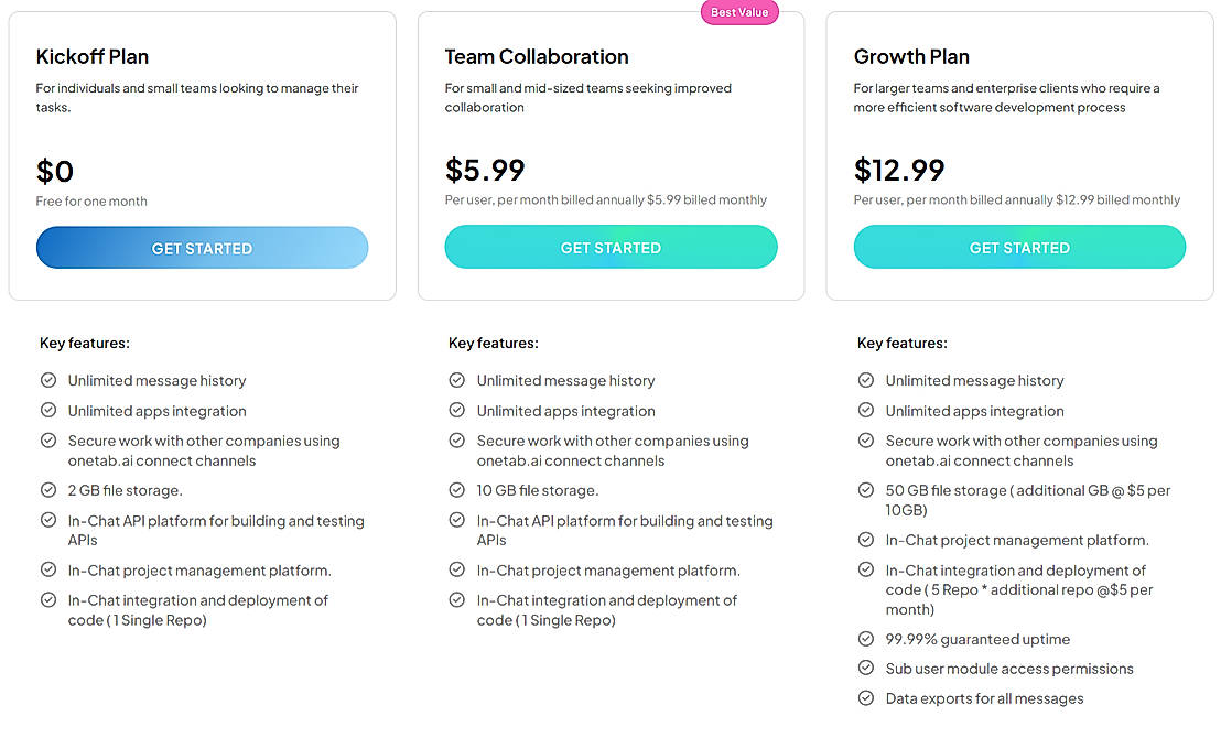 Pricing screenshot