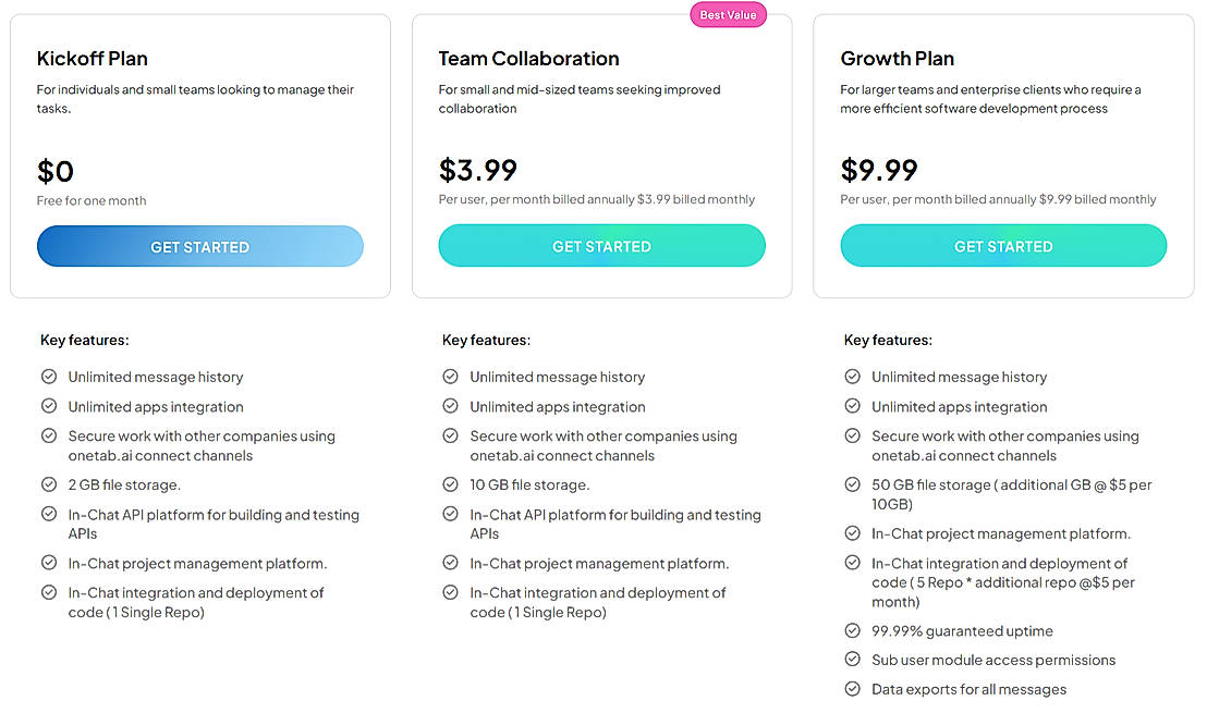 Pricing screenshot