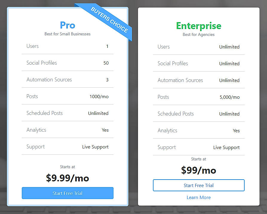 Pricing screenshot